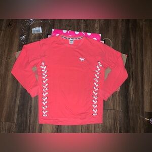 NEW VS PINK Size SMALL Side Lace Campus Crew in Neon Coral.